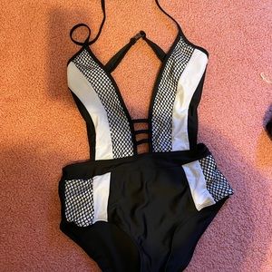 Boutique black and white one piece swimsuit